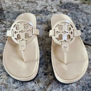 Tory Burch Beige Sandals with Logo Accent